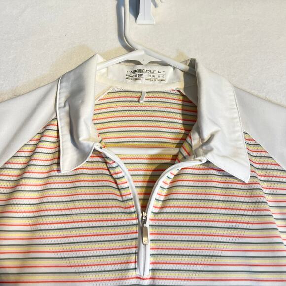 Nike Golf Fit Dry 1/4 Zip Polo Woman L 12-14 Wicking Green Yellow Red Pastel - Picture 8 of 10